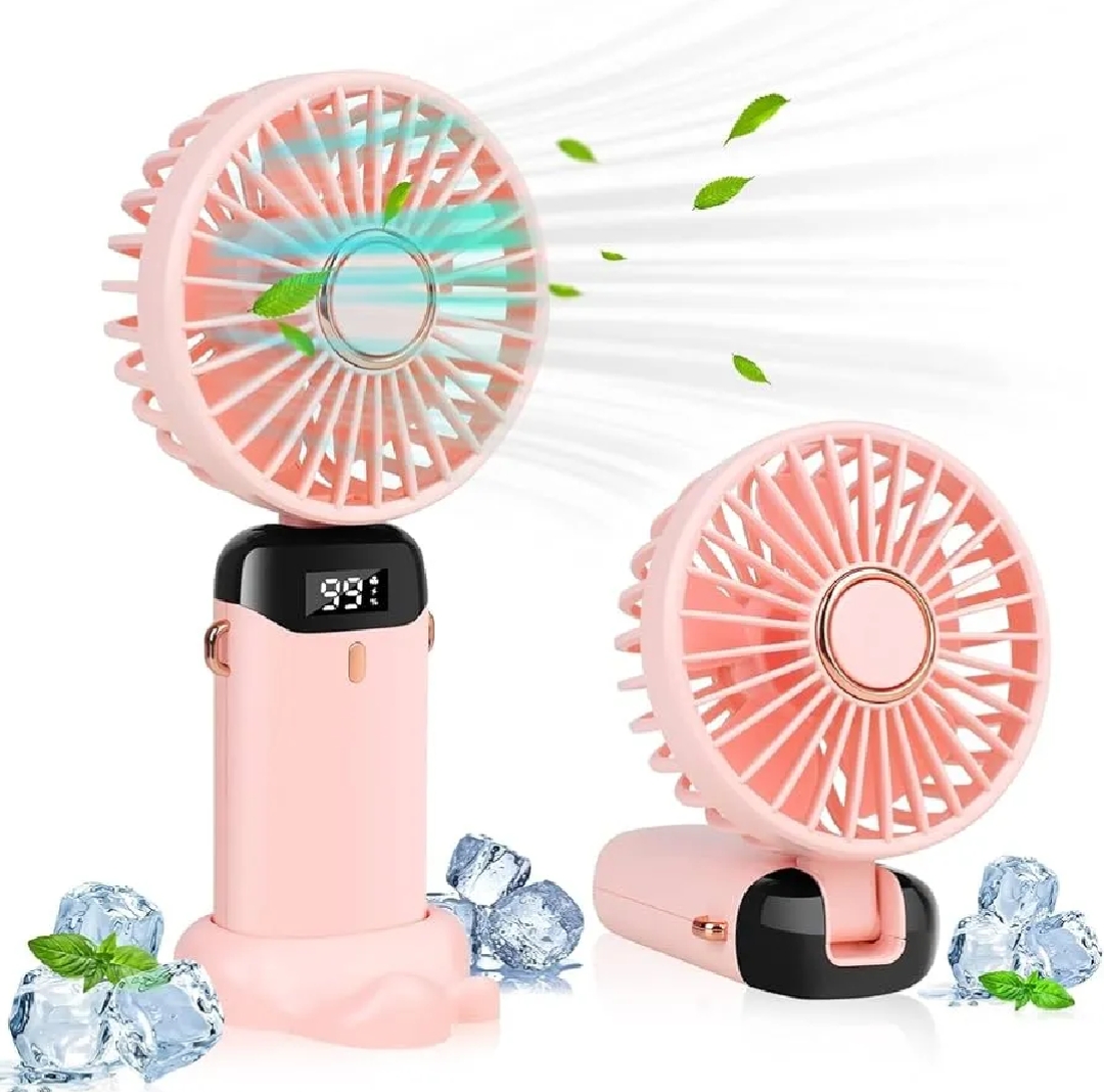 N15 LED Digital Display Rechargeable Stylish Folding Hand Fan With Mobile Stand