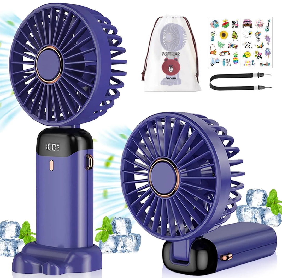 N15 LED Digital Display Rechargeable Stylish Folding Hand Fan With Mobile Stand