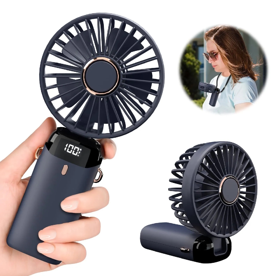 N15 LED Digital Display Rechargeable Stylish Folding Hand Fan With Mobile Stand