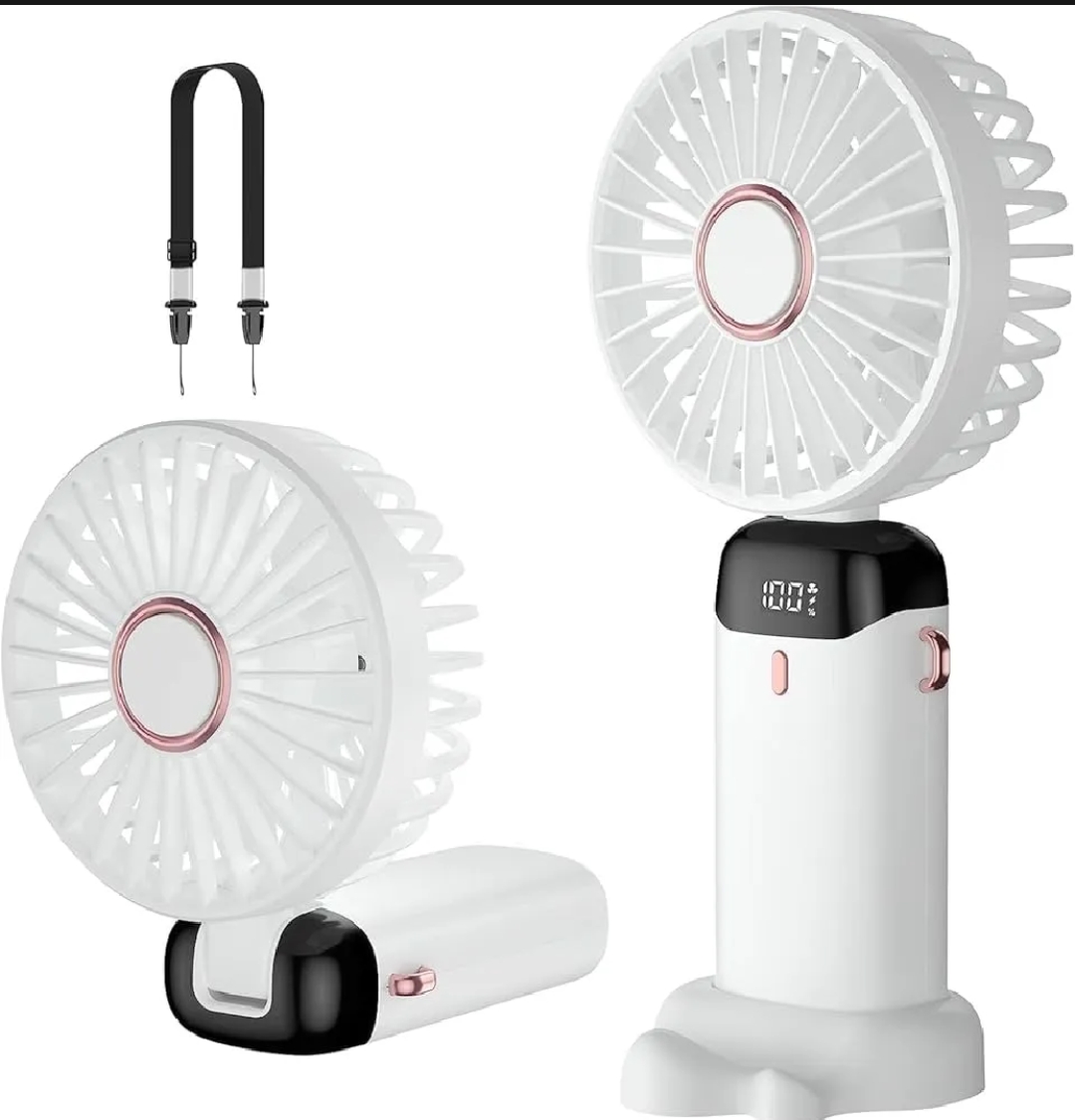 N15 LED Digital Display Rechargeable Stylish Folding Hand Fan With Mobile Stand