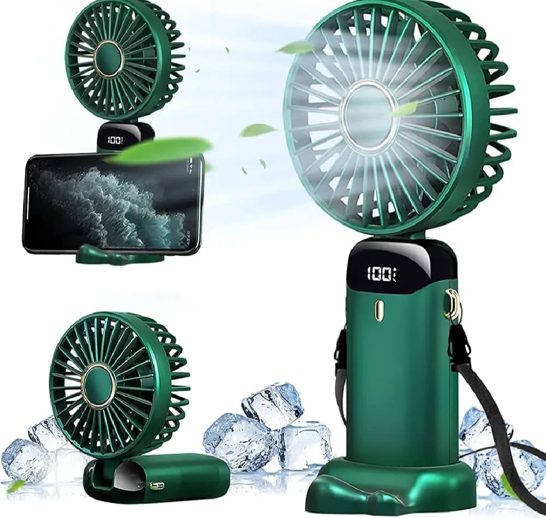N15 LED Digital Display Rechargeable Stylish Folding Hand Fan With Mobile Stand